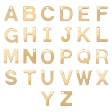 Imagem de Magibeads 26 peças de pingentes de letra real banhado a ouro 18K 304 de aço inoxidável alfabeto ABC letra maiúscula A~Z pingentes de metal para colar, pulseira, brinco, chaveiro, artesanato