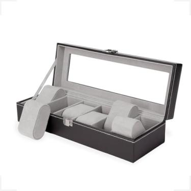 Imagem de Caixa Organizadora Luxo para 6 relógios, Almofadas E Fecho Metálico (Interior Cinza)