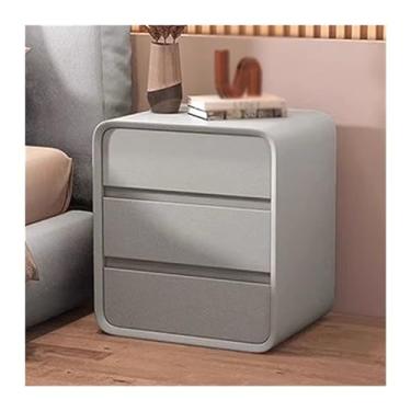 Imagem de Mesa de cabeceira toda de madeira maciça, três gavetas, mesa de cabeceira simples, bordas arredondadas, alça oculta, móveis de cabeceira, moldura de madeira maciça, mesa de cabeceira de microfibra em