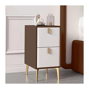 Imagem de Mesa de cabeceira elegante de couro artificial com aparência estreita, mesa de cabeceira pequena, mesa de cabeceira fina, mesa lateral fina para espaços pequenos, quarto, sofá lateral (marrom + branco
