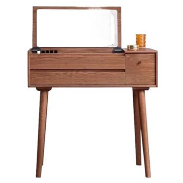 Imagem de Escrivaninha de penteadeira Penteadeira pequena, penteadeira com espelho articulado, gaveta, mesa de maquiagem, para meninas e mulheres(Brown)