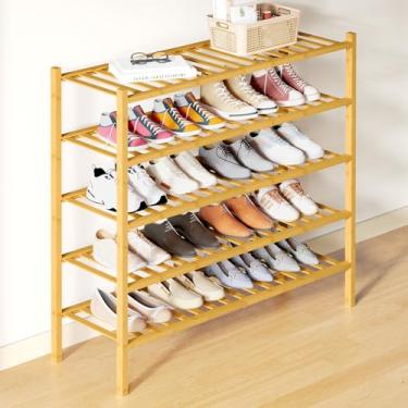 Imagem de Smiry Sapateira de bambu para armário, organizador de sapatos empilhável de madeira de 5 níveis, prateleira de armazenamento de sapatos de pé livre para entrada, entrada da porta da frente, natural