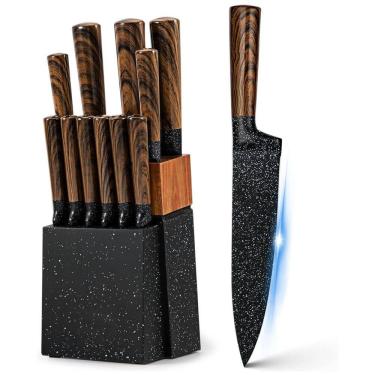 Imagem de Conjunto de Facas em Aço Inoxidável com Bloco de Madeira, 12 Peças, Vvwgkpk, Marrom