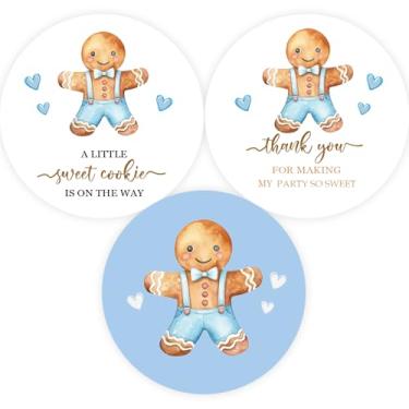 Imagem de 60 adesivos de revelação de gênero de pão de gengibre, adesivos de time de meninos e meninas de Natal, etiquetas de jogos de votação de meninos ou meninas para festas de chá de bebê