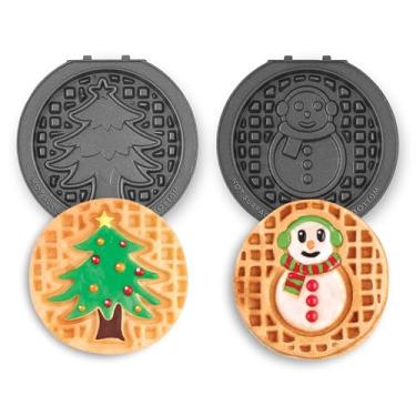 Imagem de DASH Conjunto de duas placas de waffle removíveis antiaderentes de 10 cm (homem de neve e árvore) – pacote de 2 peças para ferro de waffle e chapa de fogão, compatível com sistema Dash MultiMaker