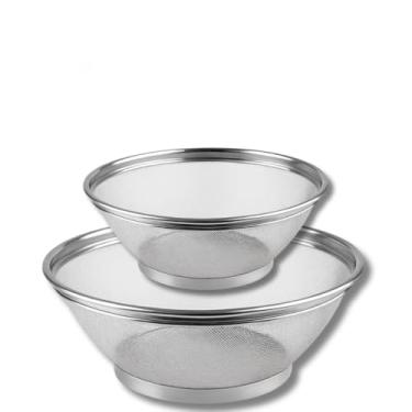 Imagem de Cesto Escorredor de Inox - 3 Tamanhos 22cm ou 25cm ou 28cm para Cozinha Ideal para Lavar Cozinhar a Vapor e Escorrer Arroz Legumes Massas e Frutas Durável e Anti-Roxa(KIT 2 CESTOS 22CM+25CM)