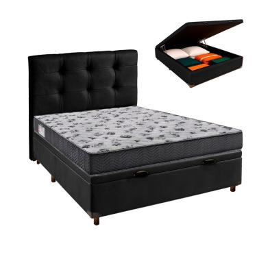Imagem de Cama Box Baú Casal Kit Colchão Iso100 Elite Espuma D33 com Cabeceira Ortobom
