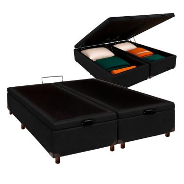Imagem de Cama Box Bau Casal Blindado Nature Preto 138x188