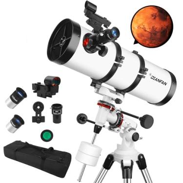 Imagem de Telescópio refletor astronômico 150EQ para adultos, telescópios equatoriais manuais profissionais para iniciantes. Vem com 2 adaptadores de telefone com lente Barlow, tripé inoxidável e filtro e bolsa