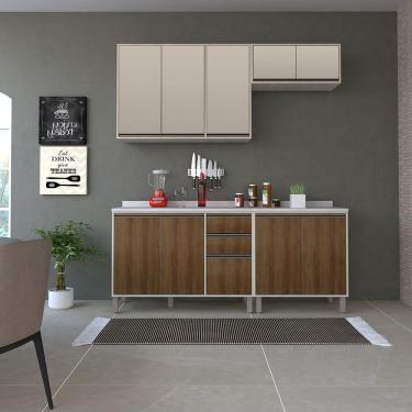 Imagem de Cozinha Modulada Compacta 4 Peças Com Tampo Linea Luciane Mó Patina Ff/avelã Ff/mocca Laca