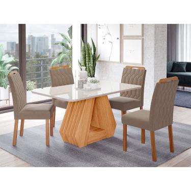 Imagem de Conjunto Sala de Jantar Ágata Tampo em MDF e Vidro Com 4 Cadeiras Paola Cimol