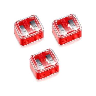 Imagem de Apontador de lápis com furos duplos, 3 peças, apontador de lápis mecânico multiuso para escritório, material escolar, vermelho