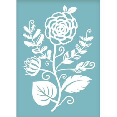 Imagem de Estêncil de impressão de tela de seda com padrão floral 19,5 x 14 cm, estêncil de argila azul celeste, estêncil autoadesivo de transferência de malha para fazer joias, pintura em madeira, decoração