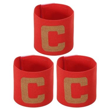 Imagem de Braçadeira de Capitão C de futebol 23 x 6,5, pacote com 3 emblemas de braço elástico unissex de nylon ajustável para treinamento de times de jovens e adultos, vermelho