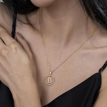 Imagem de Colar de strass com inicial A-Z - Joias delicadas com pingente circular com corrente ajustável, colar de alfabeto personalizado para mulheres,, F, Aço inoxidável, Sem Pedra Preciosa