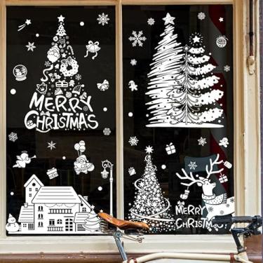 Imagem de Adesivo de janela branca para árvore de Natal, Papai Noel, bola pendurada, shopping center, vidro, alce, adesivo estático, decoração de Natal