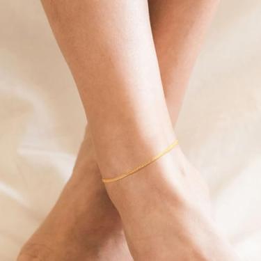 Imagem de Tornozeleira dourada feminina com corrente de flores 2,2 mm