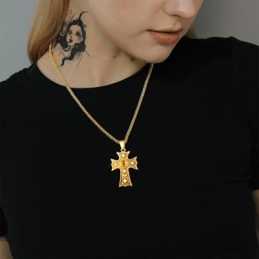 Imagem de Colares de cruz masculinos com pingente de cruz de aço inoxidável, acessórios religiosos, joias religiosas, One Size, Aço inoxidável, Sem Pedra Preciosa