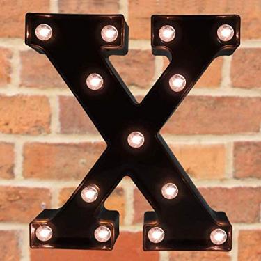 Imagem de Letreiro decorativo com letras iluminadas por LED - Letras de letreiro do alfabeto com luzes para festa de aniversário de casamento, Natal, luz noturna, decoração de bar, preto X