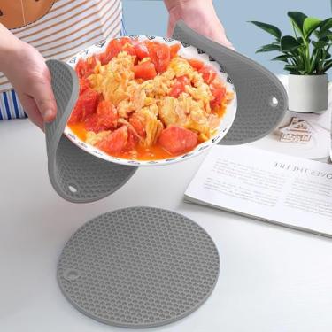 Imagem de Conjunto de 5 tapetes de silicone em forma de favo de mel resistentes ao calor, antiderrapantes, para bancada de cozinha, lava-louças (cinza)