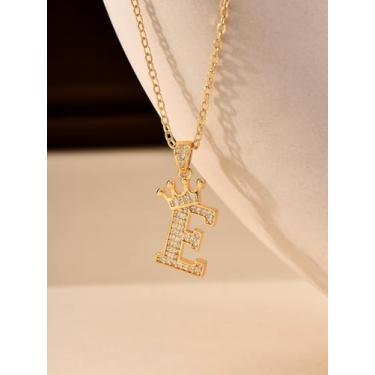 Imagem de 1 colar de coroa de diamante banhado a prata com letra A-Z para mulheres, joia fina, presente para mamãe, 40+6cm, Cobre, Sem Pedra Preciosa