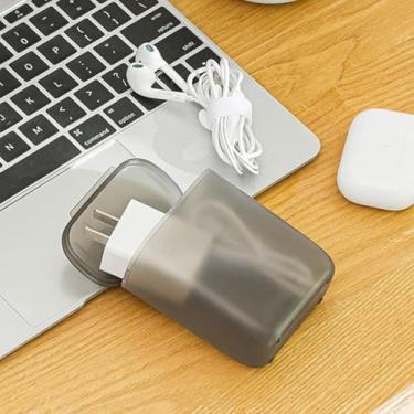 Imagem de Mini caixa organizadora de cabos de plástico com tampa, estojo de armazenamento de viagem fosco pequeno para cabos USB, fones de ouvido e acessórios eletrônicos – cinza fosco