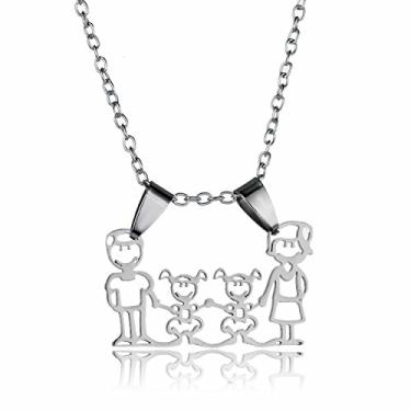 Imagem de Colar com pingente de família, presente de dia das mães, presente de aniversário para mãe, pai, filha e filho, One Size, Aço inoxidável, Sem Pedra Preciosa