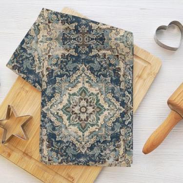 Imagem de Toalhas de cozinha com padrão floral vintage, boho vintage flor estética decorativa toalha de prato de microfibra absorvente toalha de chá, toalhas de mão azul verde para casa de fazenda casa de banho
