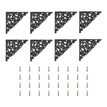 Imagem de 8 peças vintage suporte de canto plano 5 x 5 cm protetores de canto de mesa decorativos de plástico com parafuso para armário de caixa móveis decorativos preto