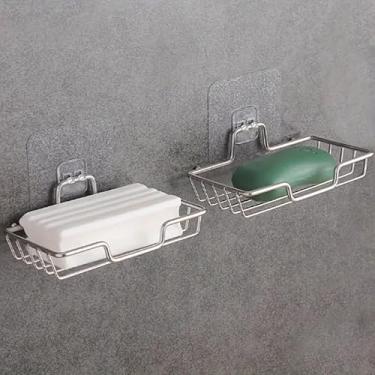 Imagem de Saboneteira retangular de aço inoxidável para banheiro com drenagem para sabonetes, prata