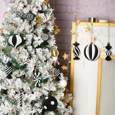 Imagem de 10 peças de enfeite de Natal preto e branco, enfeites de pirulito de bengala doce de PVC, ideal para enfeites de árvore de Natal e artesanato de festa de aniversário
