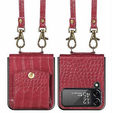 Imagem de Adequado para samsung zflip5 padrão de crocodilo cordão longo estojo para celular plugue titular do cartão capa protetora, T4, para Samsung Z Flip 4