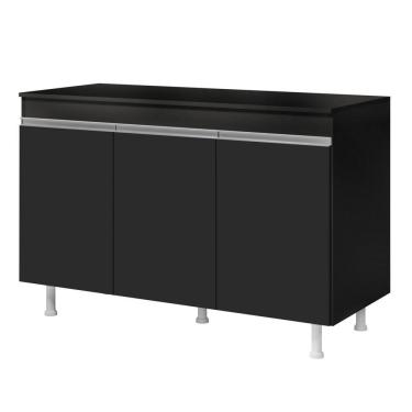 Imagem de Balcão Buffet Gabinete De Cozinha Lux 120cm 100% Mdf Com Tampo 03 Portas Preto - Desk Design