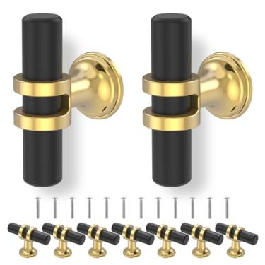 Imagem de Puxadores de armário de 12 peças, preto e dourado, puxadores decorativos para armários de cozinha, ferragens de armário de liga de alumínio para gavetas e cômoda