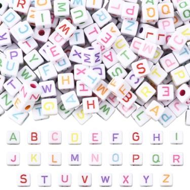 Imagem de SUNNYCLUE 1 caixa de 300 peças de contas de letra cubo de 10 mm contas quadradas do alfabeto a granel colorido aleatório inicial A a Z espaçadores soltos de acrílico opaco europeu para fazer joias