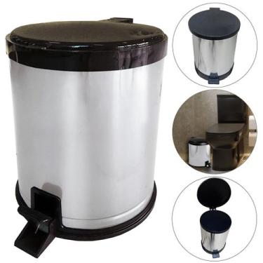 Imagem de Lixeira Inox 12 Litros Pedal Cesto De Lixo com Tampa Preta Banheiro Es