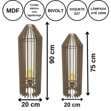 Imagem de Luminária de Chão MDF PENEDO - LENOBRE, Marrom, Kit com 2 - 90x20cm e 