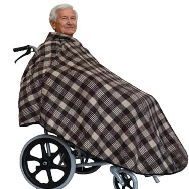 Imagem de Sqodok Cobertor quente para cadeira de rodas com chapéu, capa de cadeira de rodas forrada de lã com capuz, xale à prova de frio para adultos, capa de poncho de inverno para idosos
