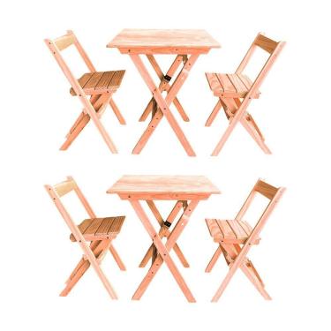 Imagem de Kit 2 Conjuntos Mesa Dobrável Para Bar E Restaurante 60x60cm Com 2 Cadeiras Em Madeira Maciça - Cru - Bege