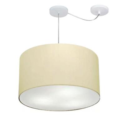 Imagem de Lustre Pendente Cilíndrico Com Desvio De Centro Vivare Md-4235 Cúpula Em Tecido 45x30cm - Bivolt Algodão-crú 127/220v