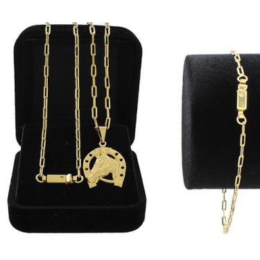 Imagem de Cordão Corrente Banhado A Ouro 18k Pingente Ferradura Cavalo - RA SEMI