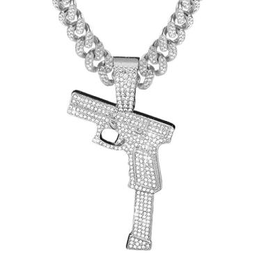 Imagem de GuoShuang Corrente feminina com pingente de pistola gelada, corrente cubana Miami de 45,7 cm, joia hip hop feminina