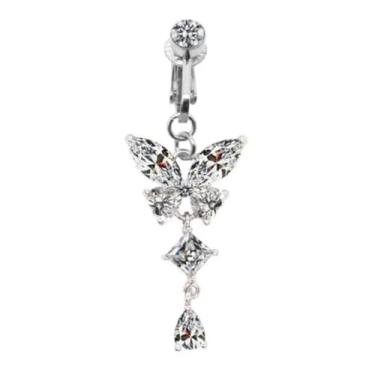 Imagem de Piercing De Umbigo Borboleta Luxo Prateada Sem Furo Clip-On Moda