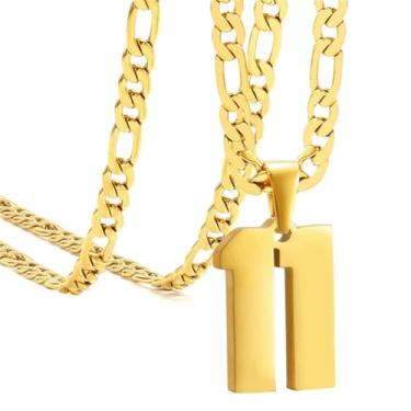 Imagem de HIJONES Colar esportivo masculino de aço inoxidável com corrente grossa com pingente de equipe de basquete futebol número 11