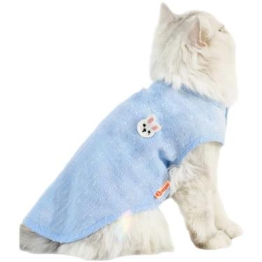 Imagem de Roupa fofa para gatos respirável e adorável camiseta sem mangas, alívio para todas as estações, roupas para gatos apenas para gatos, roupas femininas para gatinhos (Médio, azul)
