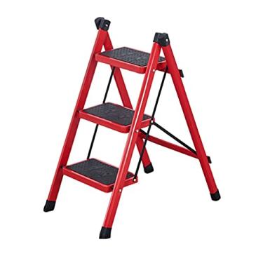 Imagem de Escadas dobráveis com 3 degraus de metal resistente, mini degraus dobráveis com 3 degraus largos antiderrapantes grandes escadas portáteis para cozinha doméstica escada resistente (cor: escada H