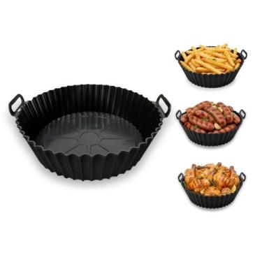 Imagem de - Forma de Silicone para Air Fryer Redonda 20cm – Cesto Antiaderente Reutilizável com Alças