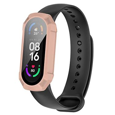 Imagem de Compatível com pulseira inteligente Xiaomi Mi Band 7 capa rígida de PC com protetor de tela de vidro temperado, resistente a impactos, proteção à prova de choque para Xiaomi Mi Band 7NFC (rosa)