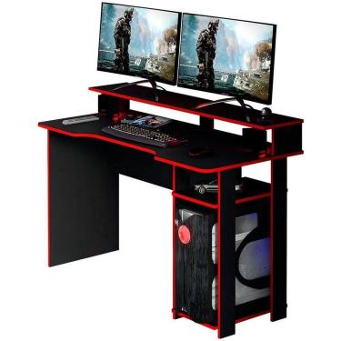 Imagem de Mesa Para Computador Gamer Espaço Para 2 Monitores E Cpu Preto/vermelho