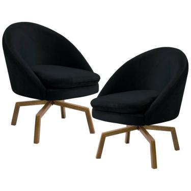 Imagem de Kit 2 Poltronas Decorativas Giratórias Base Ka Madeira Rafa C-300 Veludo Preto - Domi